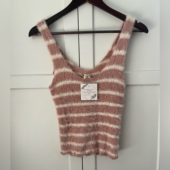 Hem & Thread fuzzy crop tank top size M striped NWT - Picture 1 of 7